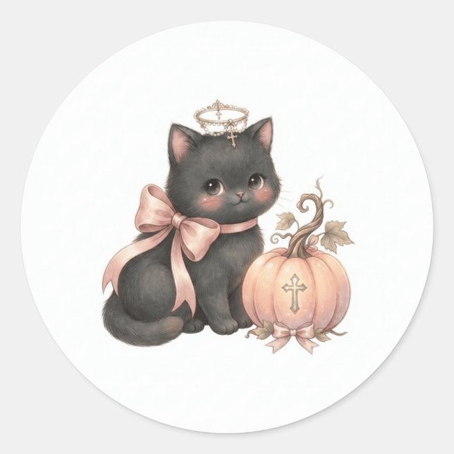 Autocollant de chat ange et citrouille d'automne d (Devant)