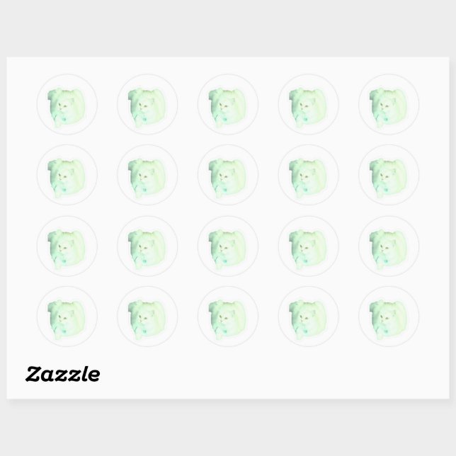 Autocollant de chat blanc duveteux, Persan à poils (Feuille)