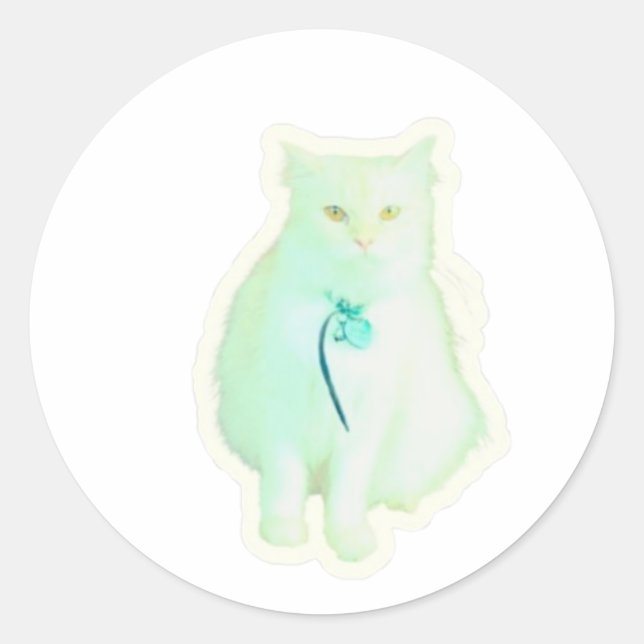 Autocollant de chat blanc majestueux, élégant chat (Devant)