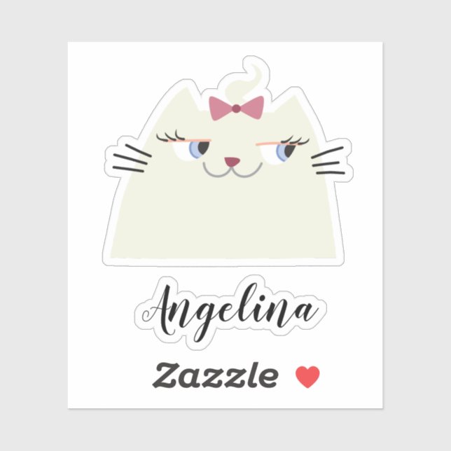 Autocollant de chat blanc mignon avec nom personna (Feuille)
