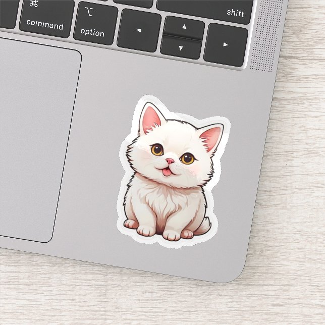 Autocollant de chat blanc mignon et duveteux - Est (Détail)