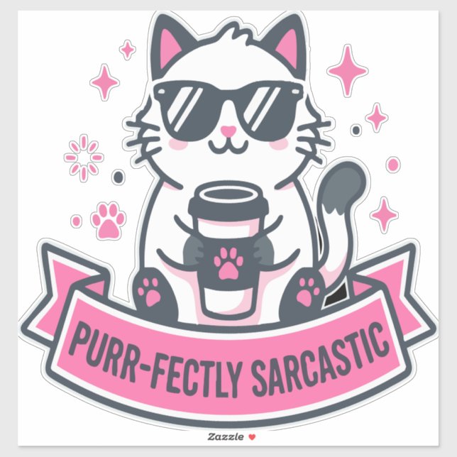 Autocollant de chat blanc sarcastiquement parfait (Feuille)