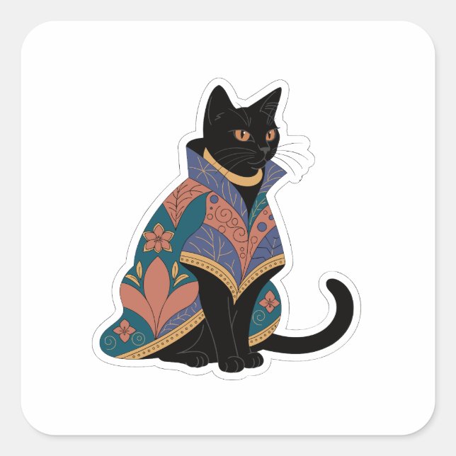 Autocollant de chat botanique aux tons de joailler (Devant)