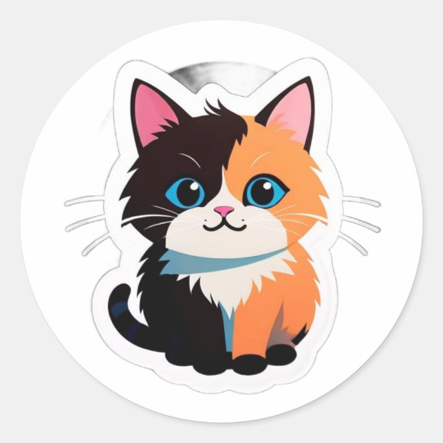 Autocollant de chat calicot mignon – Chaton à doub (Devant)