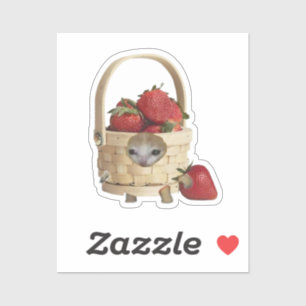 Autocollant de chat dans un panier de fraises