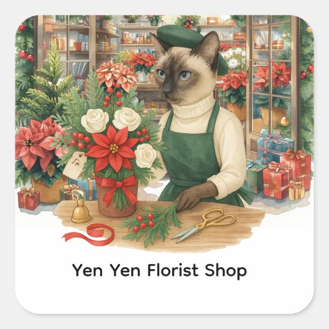 autocollant de chat de Noël, autocollant de fleuri (Devant)