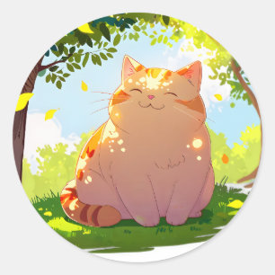 Autocollant de chat dodu caressé par le soleil