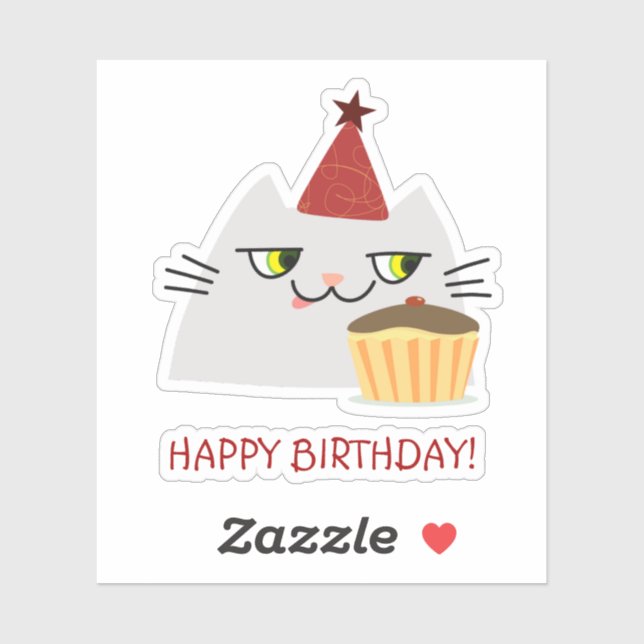 Autocollant de chat drôle d'anniversaire Gâteau de (Feuille)