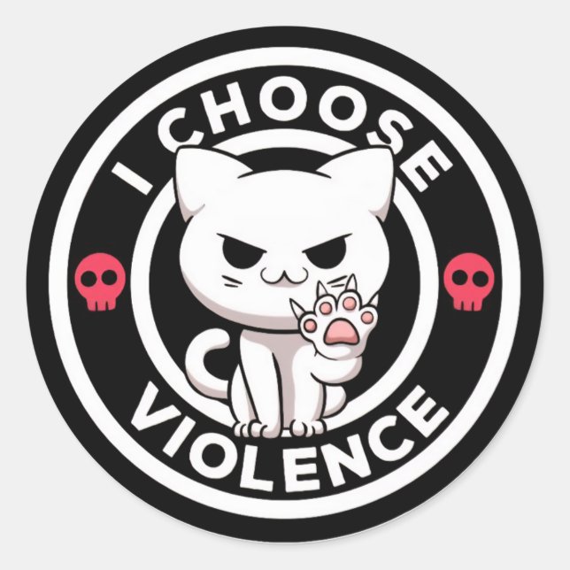 Autocollant de chat drôle Je choisis la violence (Devant)