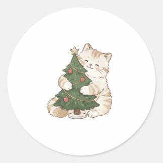 Autocollant de chat étreignant un petit arbre de N