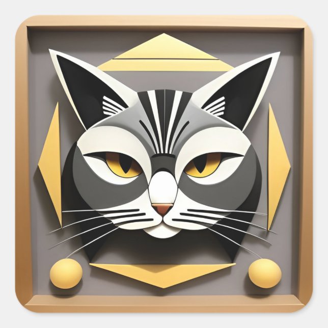 Autocollant de chat géométrique pour ordinateur po (Devant)