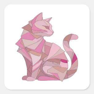 Autocollant de CHAT GÉOMÉTRIQUE ROSE argenté accro
