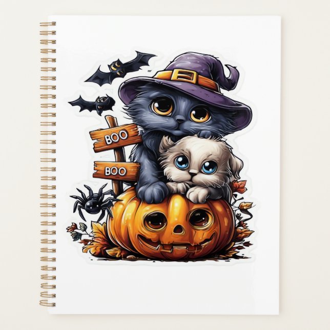 Autocollant de chat Halloween mignon � Chapeau de  (Devant)