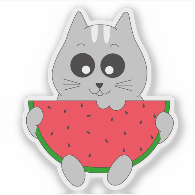 Autocollant de chat mignon ; Chaton mangeant de la (Devant)