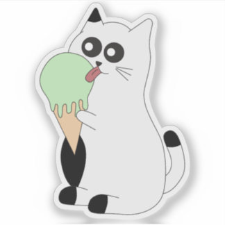 Autocollant de chat mignon ; Chaton mangeant de la
