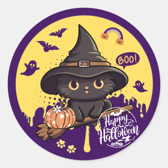 Autocollant de chat mignon d'Halloween (Devant)