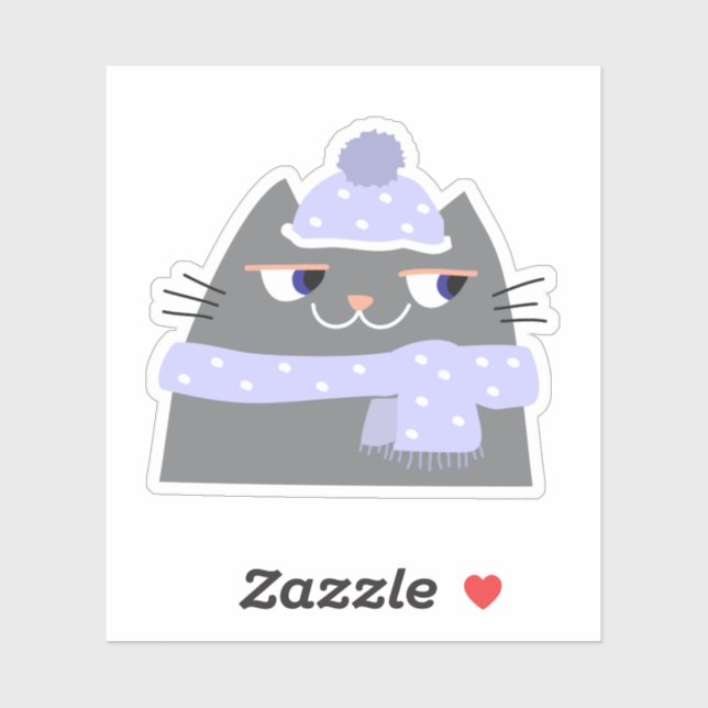Autocollant de chat mignon d'hiver design kawaii c (Feuille)