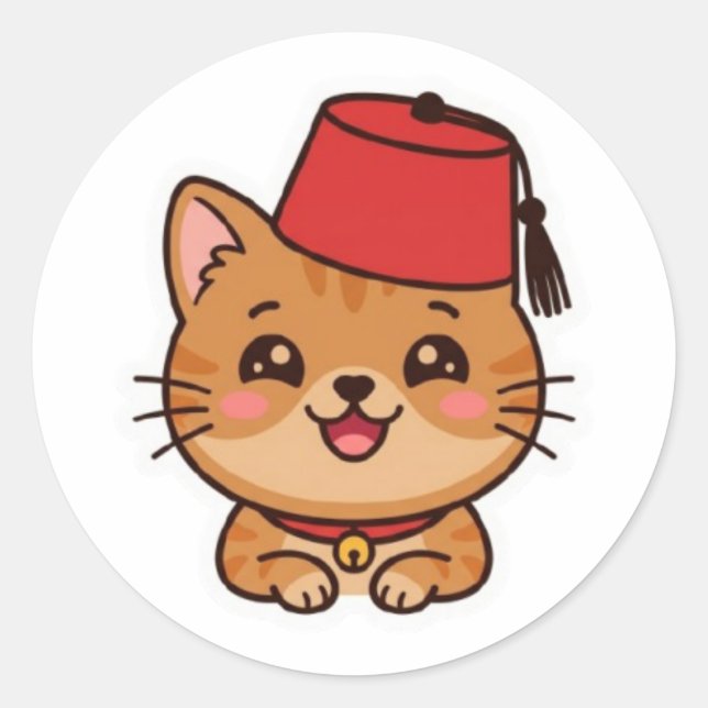 Autocollant de chat mignon Kawaii casquette maroca (Devant)