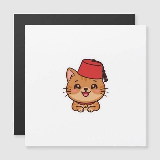 Autocollant de chat mignon Kawaii casquette maroca (Devant / Derrière)