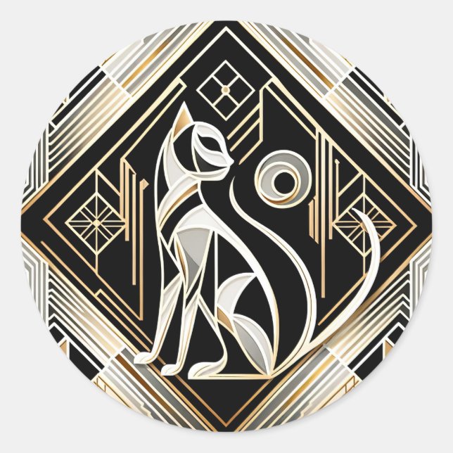 Autocollant de chat noir abstrait décoratif (Devant)