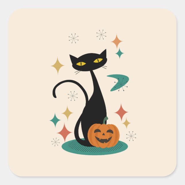 Autocollant de chat noir Halloween du milieu du si (Devant)