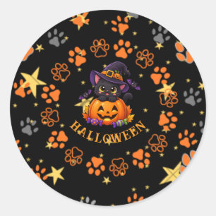 Autocollant de chat noir Halloween mignon Citrouil
