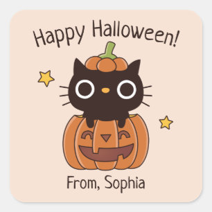 Autocollant de chat noir mignon et joyeux Hallowee