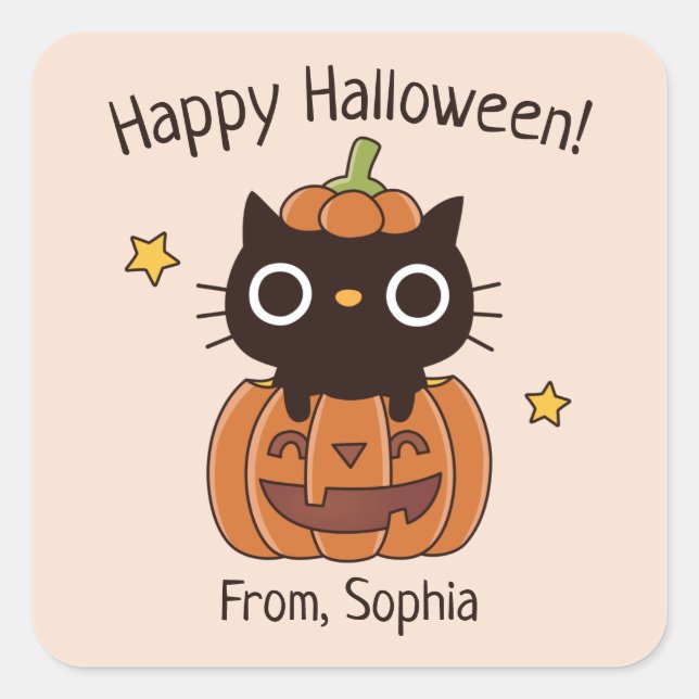 Autocollant de chat noir mignon et joyeux Hallowee (Devant)