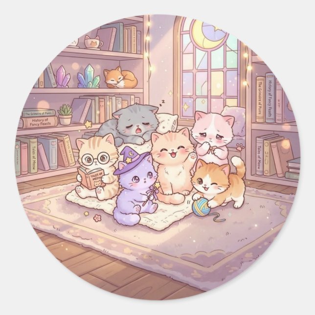 Autocollant de chat pastel et bibliothèque amis (Devant)