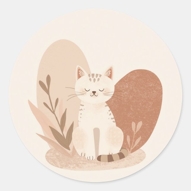 Autocollant de chat rond mignon – Adorable Kitty K (Devant)