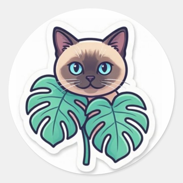 Autocollant de chat siamois botanique mignon avec  (Devant)