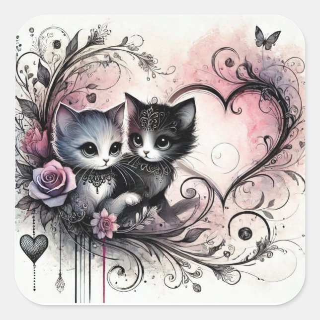 Autocollant de chats mignons de la Saint-Valentin  (Devant)