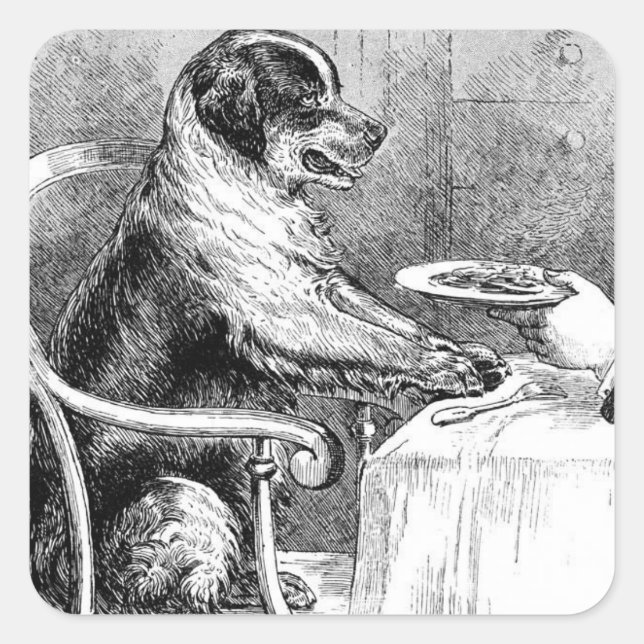 Autocollant de chien vintage assis à la table (Devant)