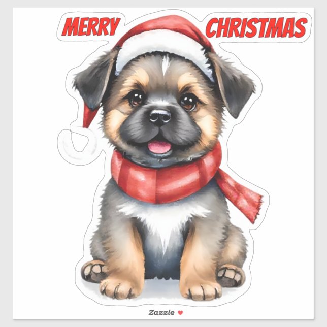 Autocollant de chiot de Noël mignon | "Joyeux Noël (Feuille)