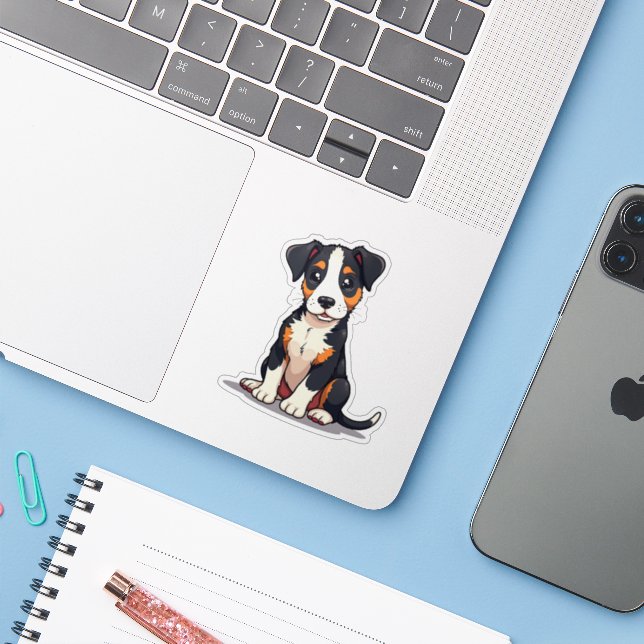 Autocollant de chiot Manchester Terrier Kawaii ado (Ordinateur portable avec iPhone)