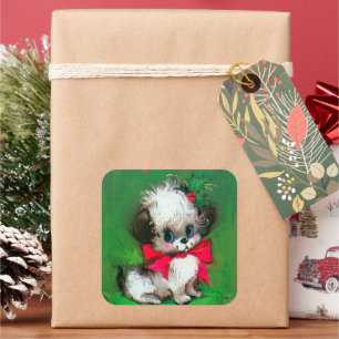 Autocollant de chiot vintage rétro Christmas Holid