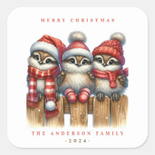 Autocollant de Chouettes de Noël