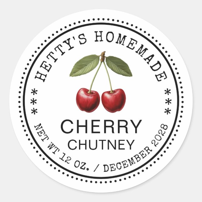 Autocollant de chutney de cerise pour recettes mai (Devant)