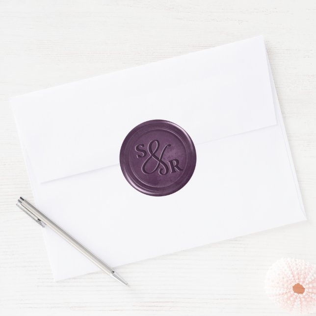 Autocollant de cire de prune violette avec initial (Enveloppe)
