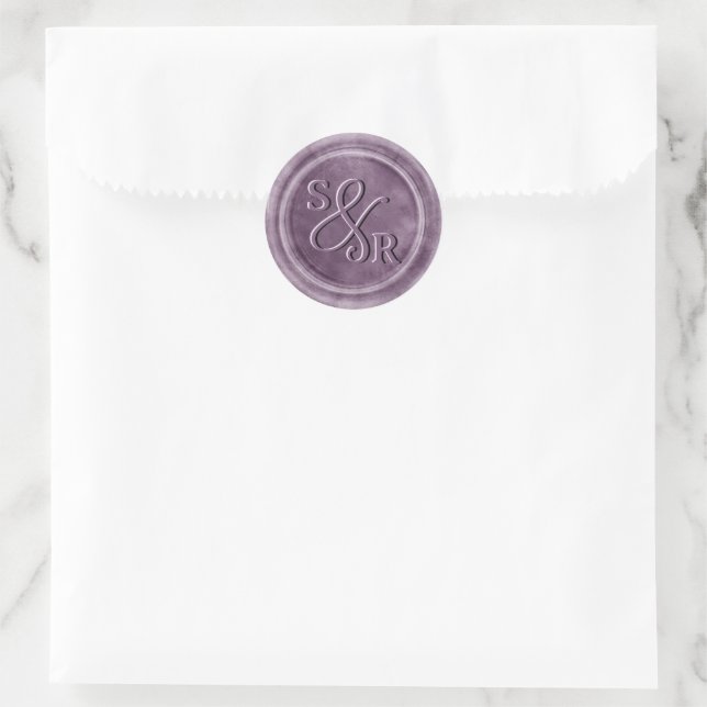Autocollant de cire de prune violette avec initial (Sac)