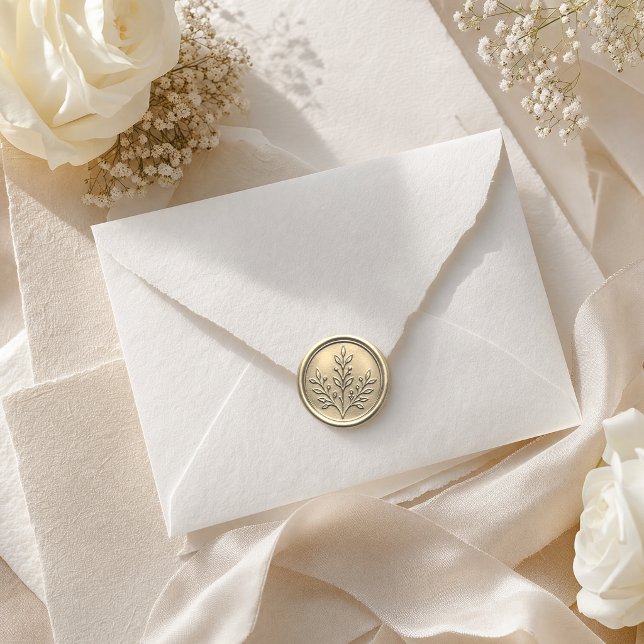 Autocollant de cire de sceau botanique or élégant (Create elegant wedding stationery and luxury branding with thisGold Botanical Wax Seal Sticker)