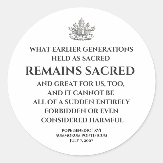 Autocollant de citation du pape Benoît Summorum Po (Devant)