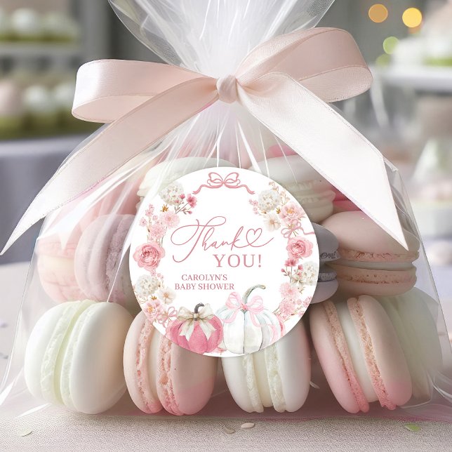 Autocollant de citrouille coquette à ruban rose (Créateur téléchargé)
