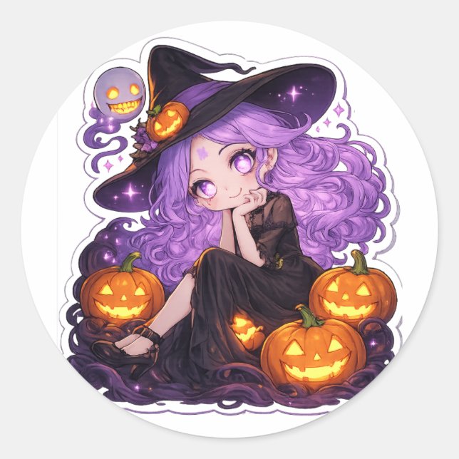 Autocollant de citrouille de sorcière d'Halloween  (Devant)