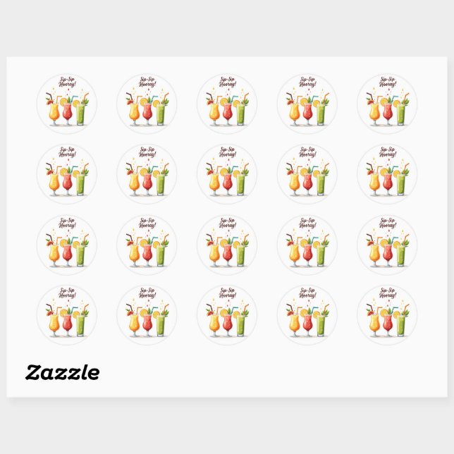Autocollant de cocktail d'été Sip Sip Hourra (Feuille)