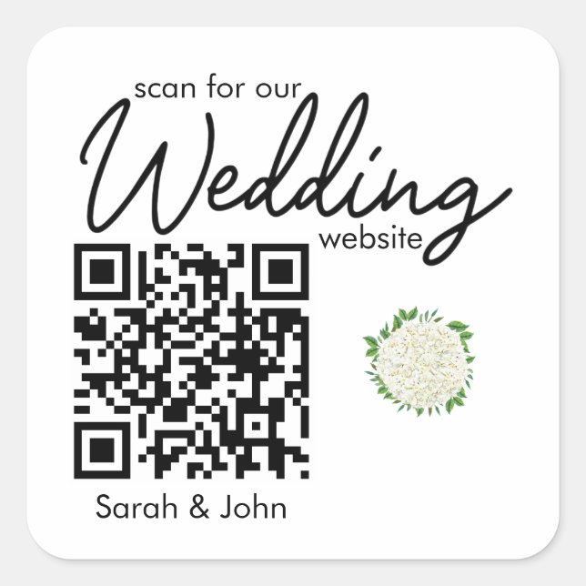 Autocollant de code QR de mariage à l'hortensia bl (Devant)