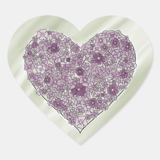 Autocollant de cœur aux fleurs violettes (Devant)