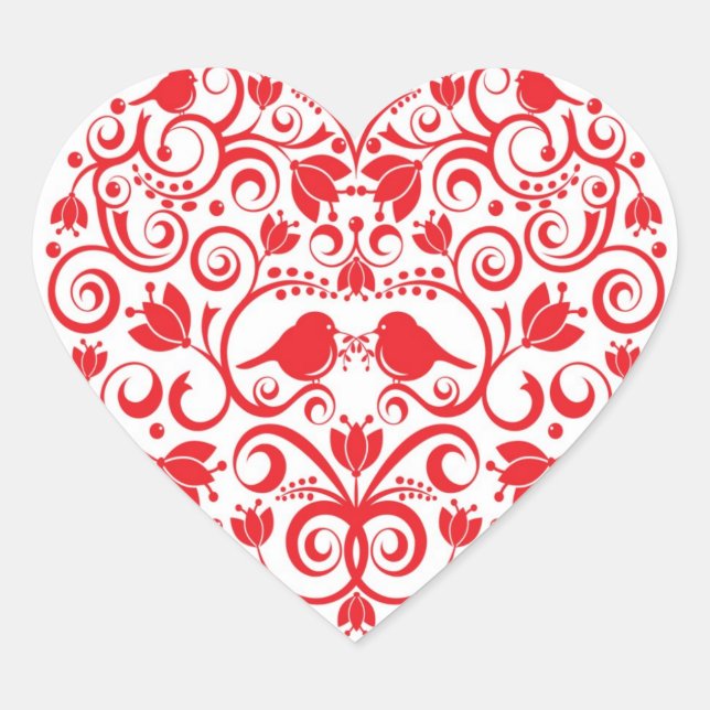 Autocollant de coeur avec oiseaux d'amour (Devant)