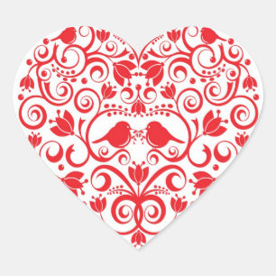 Autocollant de coeur avec oiseaux d'amour