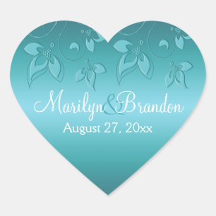 Autocollant de coeur de 1,5 po Aqua-marine Floral